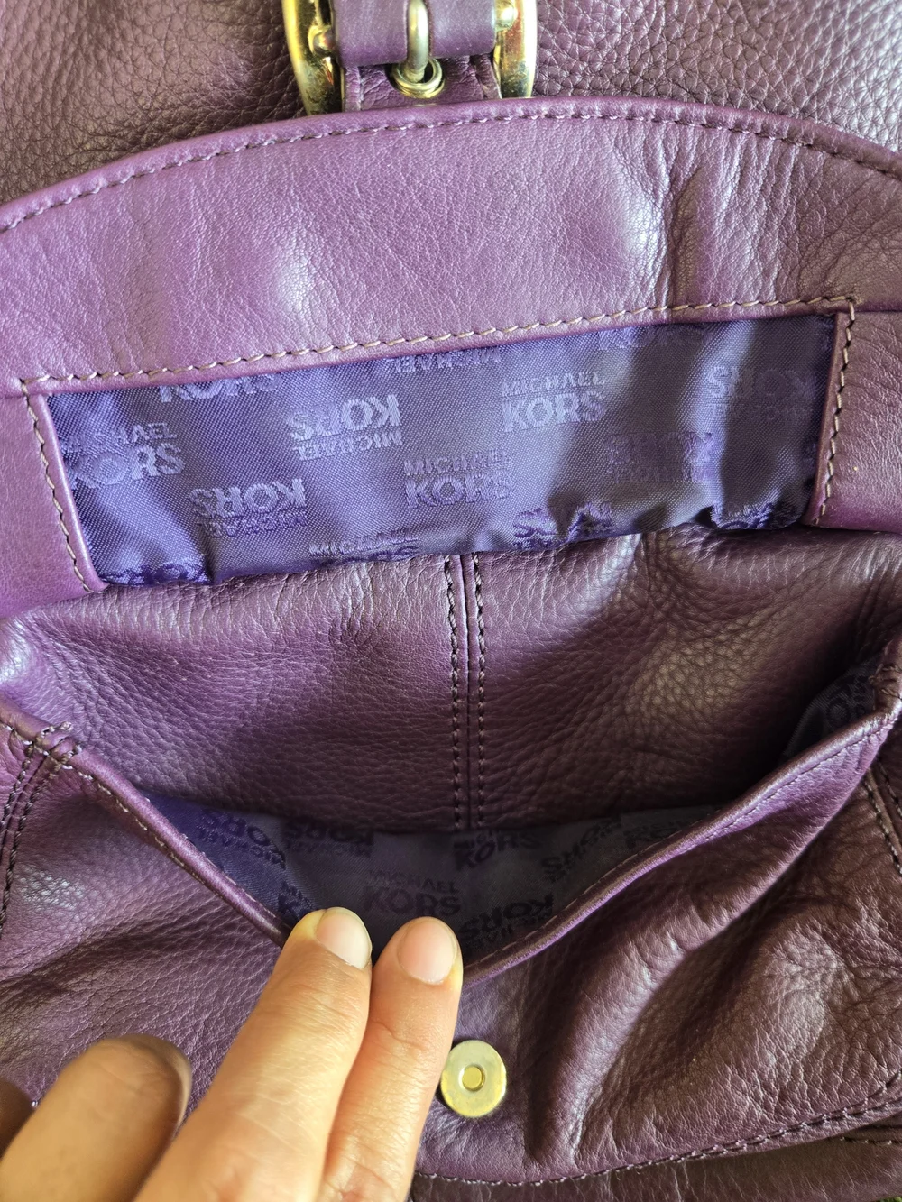 Michael Kors 1981  Plum Pebbled Leather Shoulder Bag with Gold Hardware